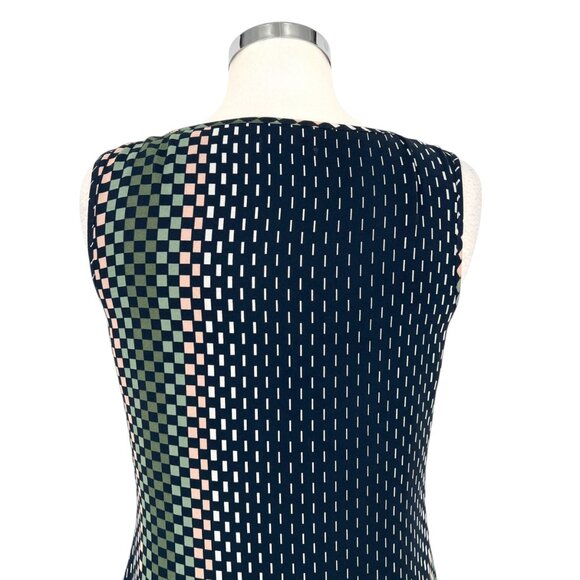 Reiss Checked Sleeveless Chain Accent Blouse Navy Blue Multicolor Size 6 - Picture 8 of 15